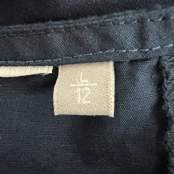 Women's Navy Blue Short Sleeve Midi Dress Size Large Side Pockets 100% Cotton - Picture 2 of 12